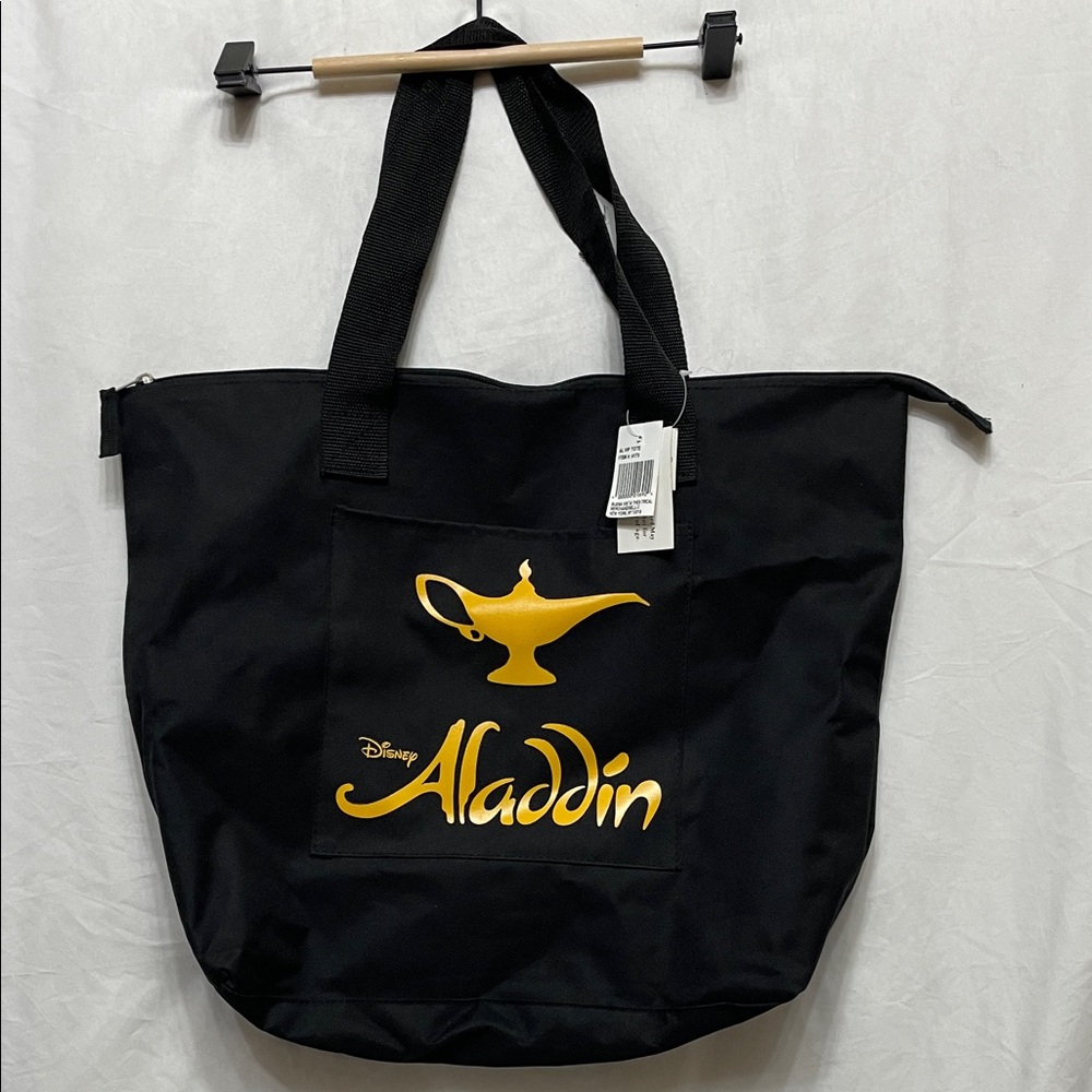 NWT Disney Aladdin Black & Gold Yellow Tote Bag w/ Zipper, Lightweight